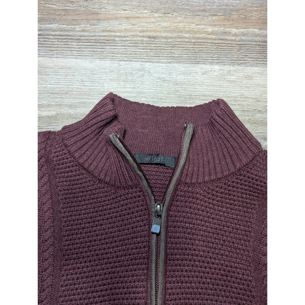 Raffi Burgundy Cable Knit Quarter Zip Sweater Mens Size XL Suede Elbow Patches - Picture 2 of 13